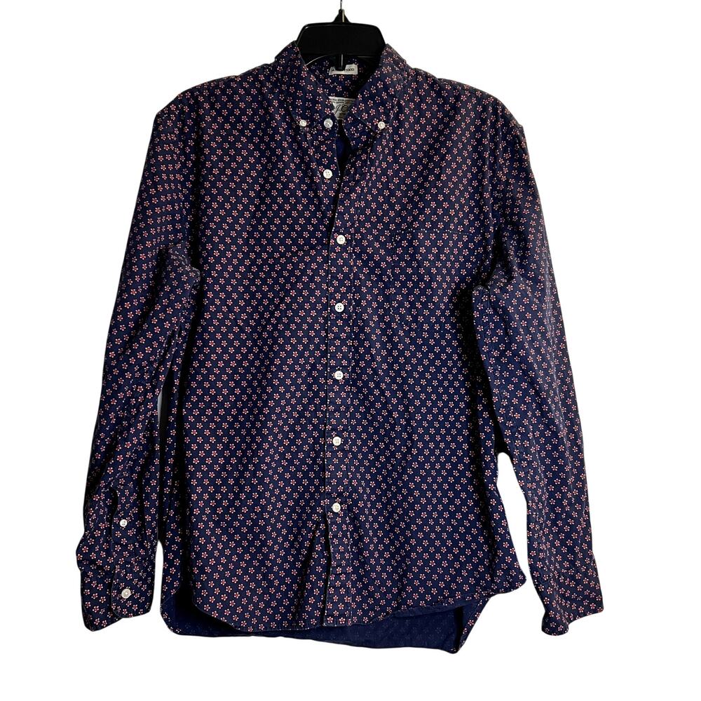 J.Crew men’s floral slim untucked button shirt size L navy blue organic cotton